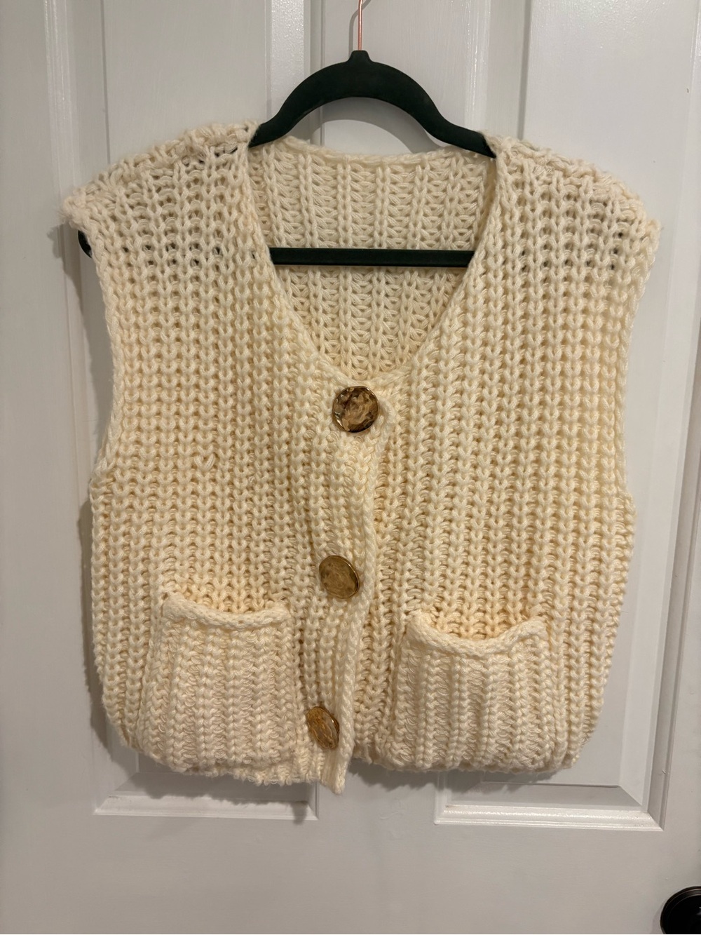 Cream Chunky Knit Button Front Vest